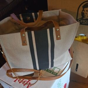 Tan and Black Structured Tote Bag